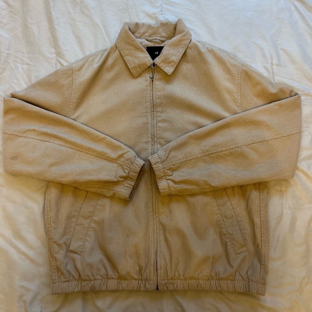 H&M Men’s Medium Beige Corduroy Zip Lightweight Jacket